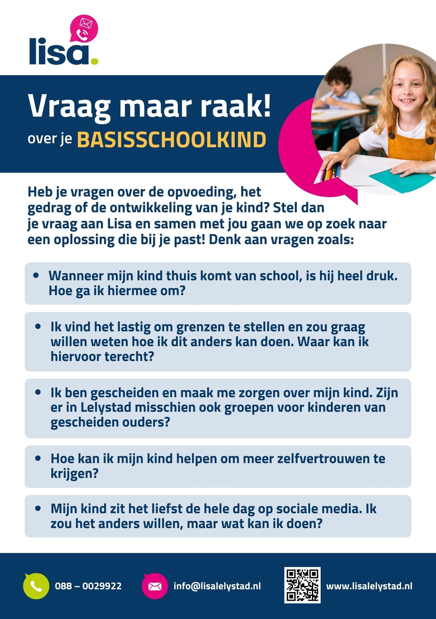Voorkant van de flyer Vraag maar raak over je basisschoolkind