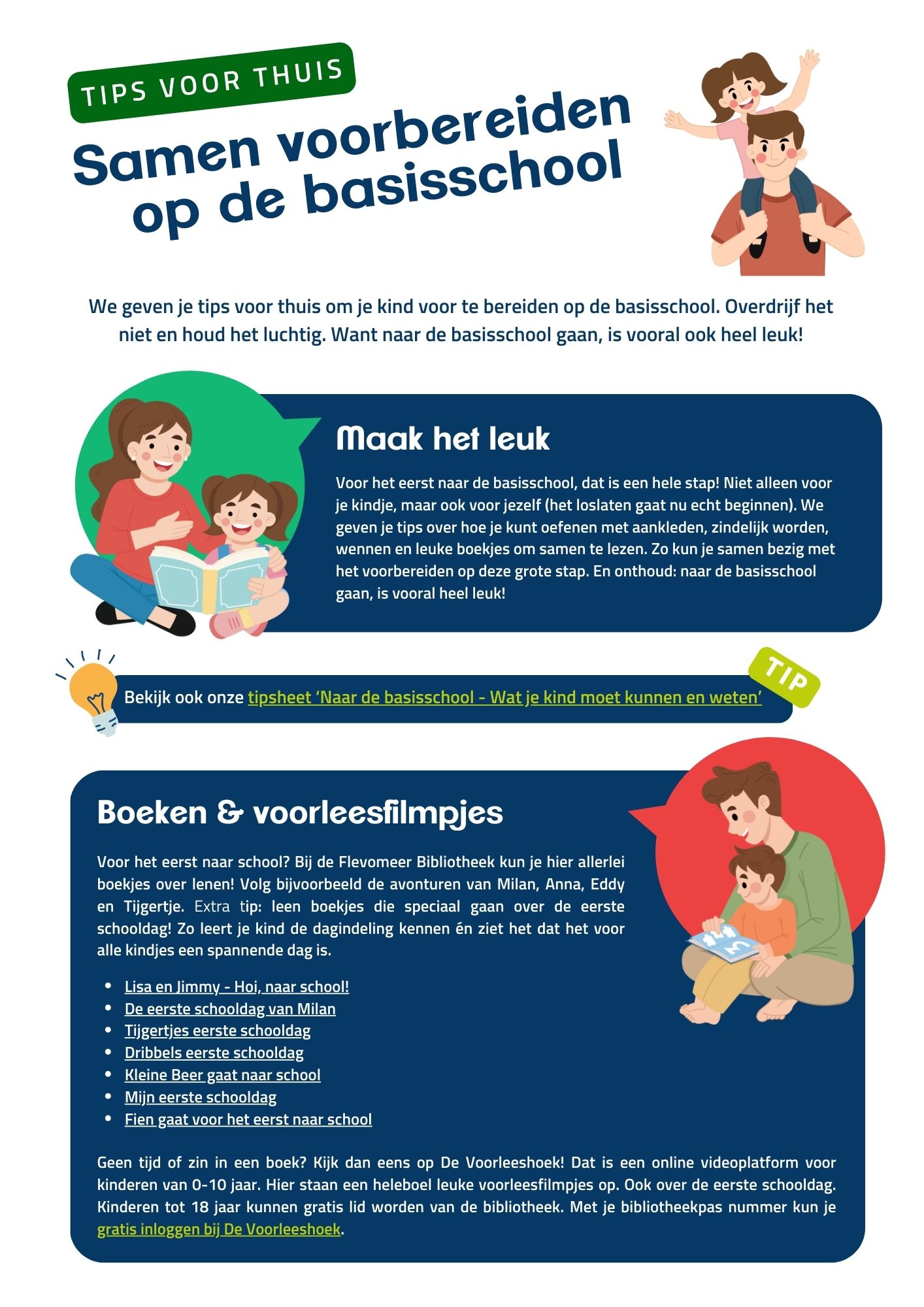 Omslag tipsheet Tips voor thuis: samen voorbereiden op de basisschool
