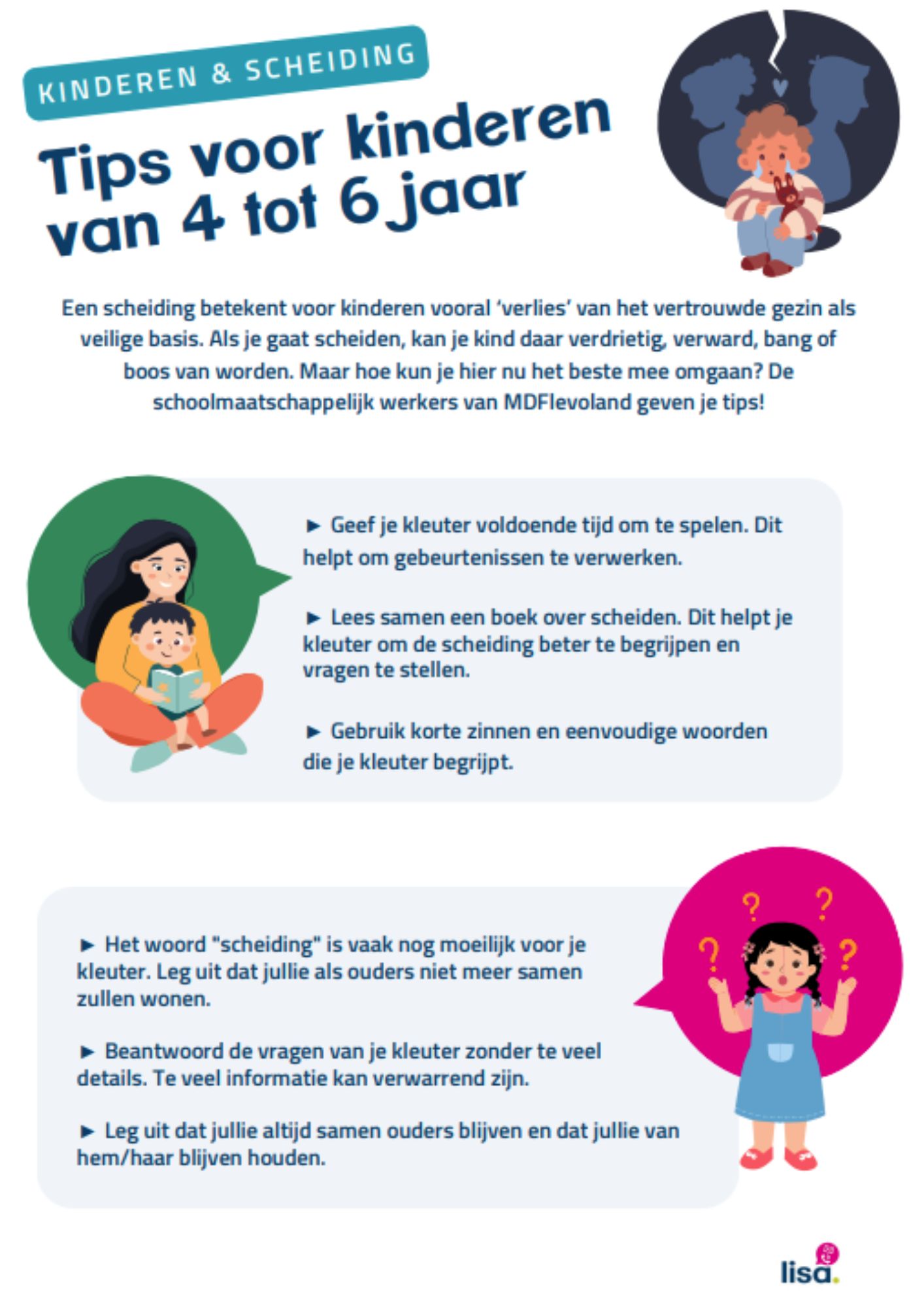 Voorkant tipsheet Kinderen en scheiding 4 tot 6 jaar