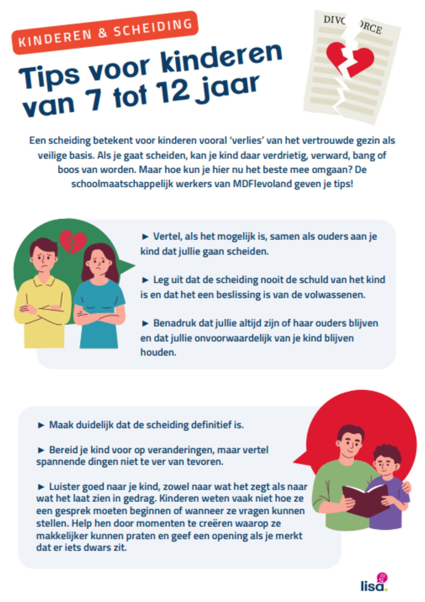 Voorkant tipsheet Kinderen en scheiding 7 tot 12 jaar